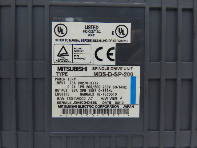 Mitsubishi MDS-D-SP-200 Spindle Drive Unit 15kW 230VAC In 155VAC 3PH 0-833Hz Out