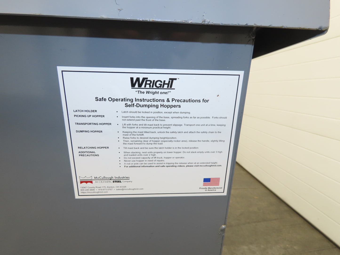 Wright 15055-GRY 1-1/2 YD Self Dumping Hopper 4000lbs Trash Recycle 10 Gauge Bin