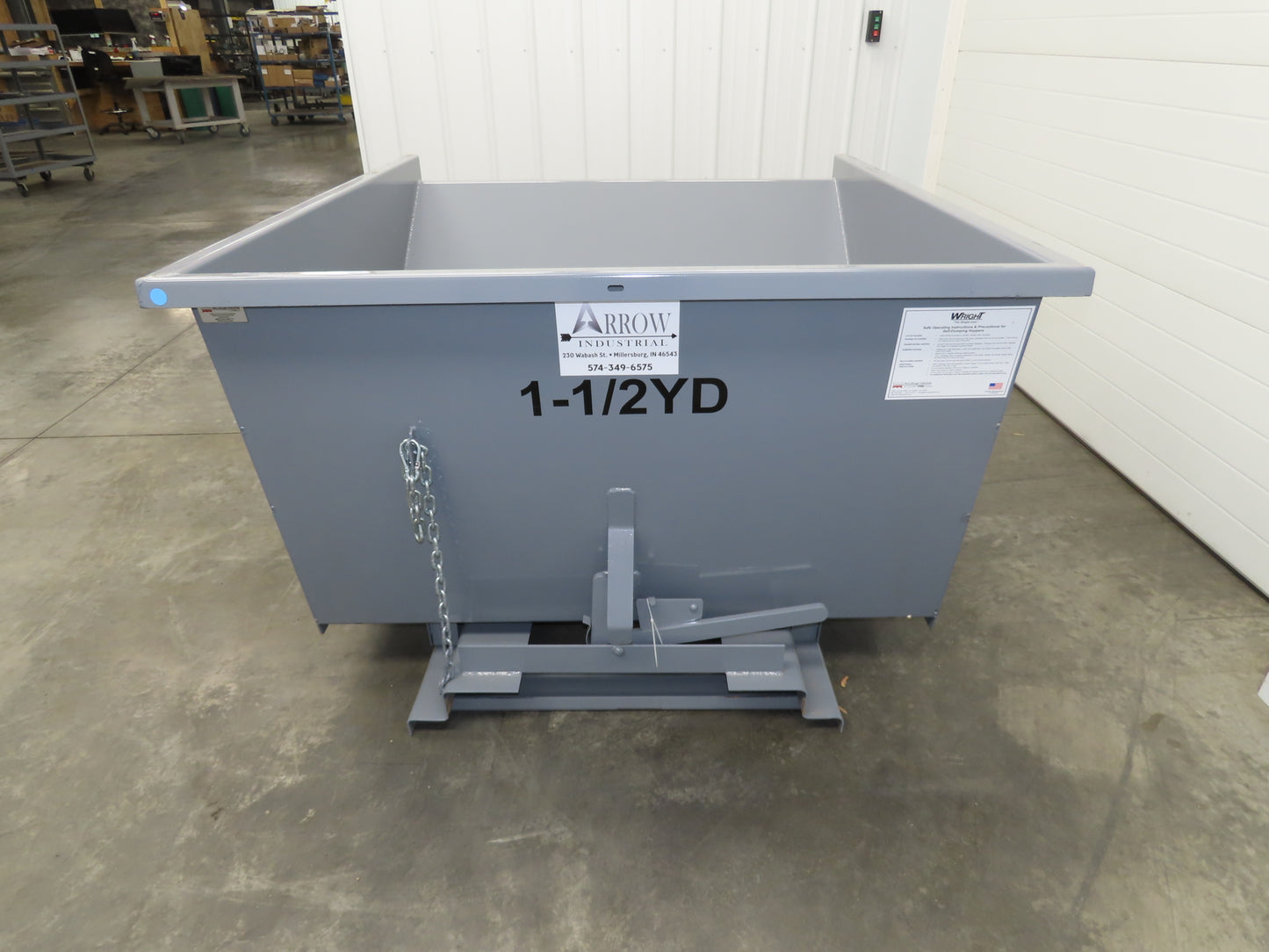 Wright 15055-GRY 1-1/2 YD Self Dumping Hopper 4000lbs Trash Recycle 10 Gauge Bin