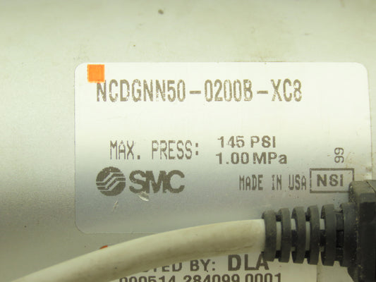 SMC NCDGNN50-0200B-XC8 Pneumatic Air Cylinder 200mm Stroke Adj Rod Stop 145psi