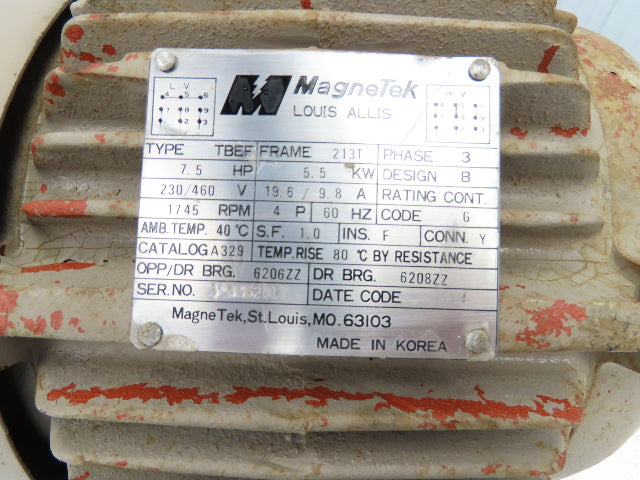 MagneTek Type TBEF Electric Motor 7.5Hp 1745 RPM 230/460VAC 3PH 213T Frame
