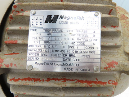 MagneTek Type TBEF Electric Motor 7.5Hp 1745 RPM 230/460VAC 3PH 213T Frame