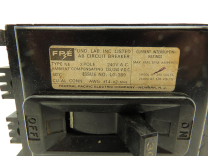 Federal Pacific Electric LG-369 3-Pole Circuit Breaker 240VAC Type NE