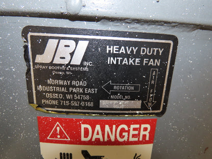 JBI 8049-EK Tubeaxial Fan 34" Belt Drive 5 Hp Motor 230/460V Intake 6 Blade