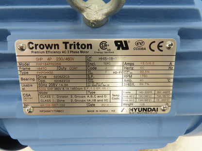 Hyundai HHI5-18-184TC AC Motor 5Hp 1760rpm 230/460V 184TC TEFC