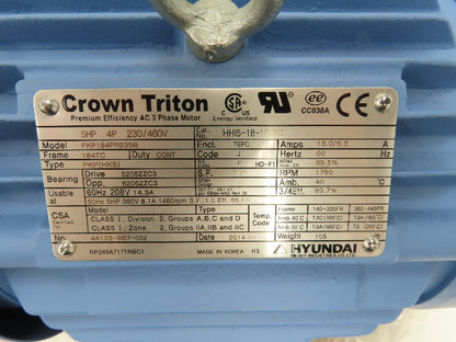 Hyundai HHI5-18-184TC AC Motor 5Hp 1760rpm 230/460V 184TC TEFC