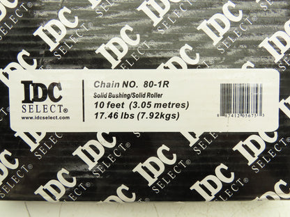 IDC 80-1R Riveted Roller Chain 1" Pitch 10'L Single Strand w/Master Link