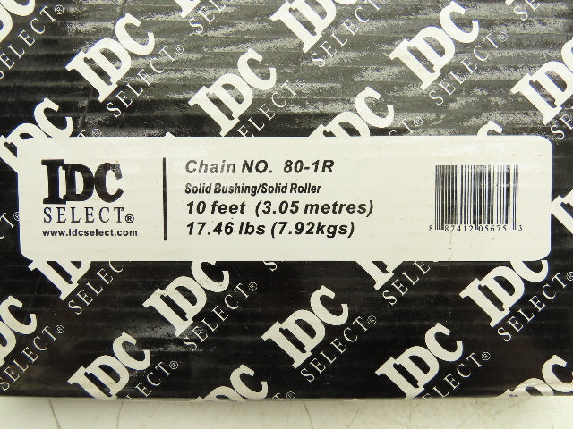 IDC 80-1R Riveted Roller Chain 1" Pitch 10'L Single Strand w/Master Link