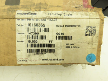 Rexnord BWR1863TAB-K2.25 TableTop Conveyor Chain Side Flex 2.25"x 10'L Black