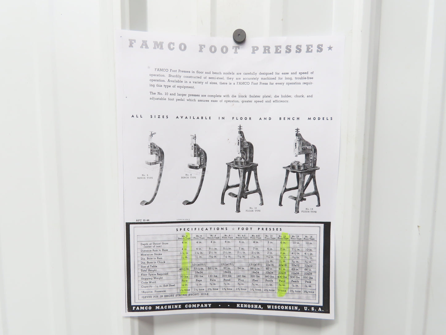 Famco 12 Punch Press 3 Ton Mechanical Kick Foot Pedal Cast Iron Size 12 Parol