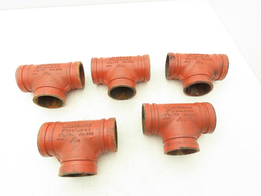 Victaulic No.002 Firelock 2-1/2" Grooved Pipe Tee Fitting  Lot of 5