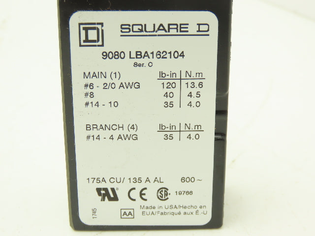 Square D 9080LBA162104 Power Distribution Terminal Block 1Pole 600V Lot of 5