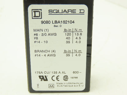 Square D 9080LBA162104 Power Distribution Terminal Block 1Pole 600V Lot of 5