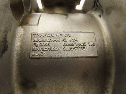 Trans-Valve 305B 3" Flanged Manual 316SS Stainless Ball Valve ANSI 150