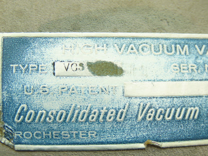 Consolidated Vacuum Corp VCS 2.25" Flanged Knife Manual Gate Valve Metal Seat