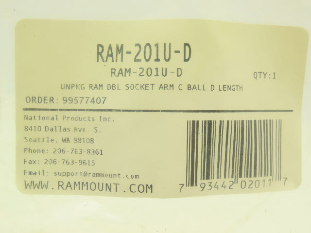 Ram Mounts RAM-201U-D Double Socket Arm Size C Long