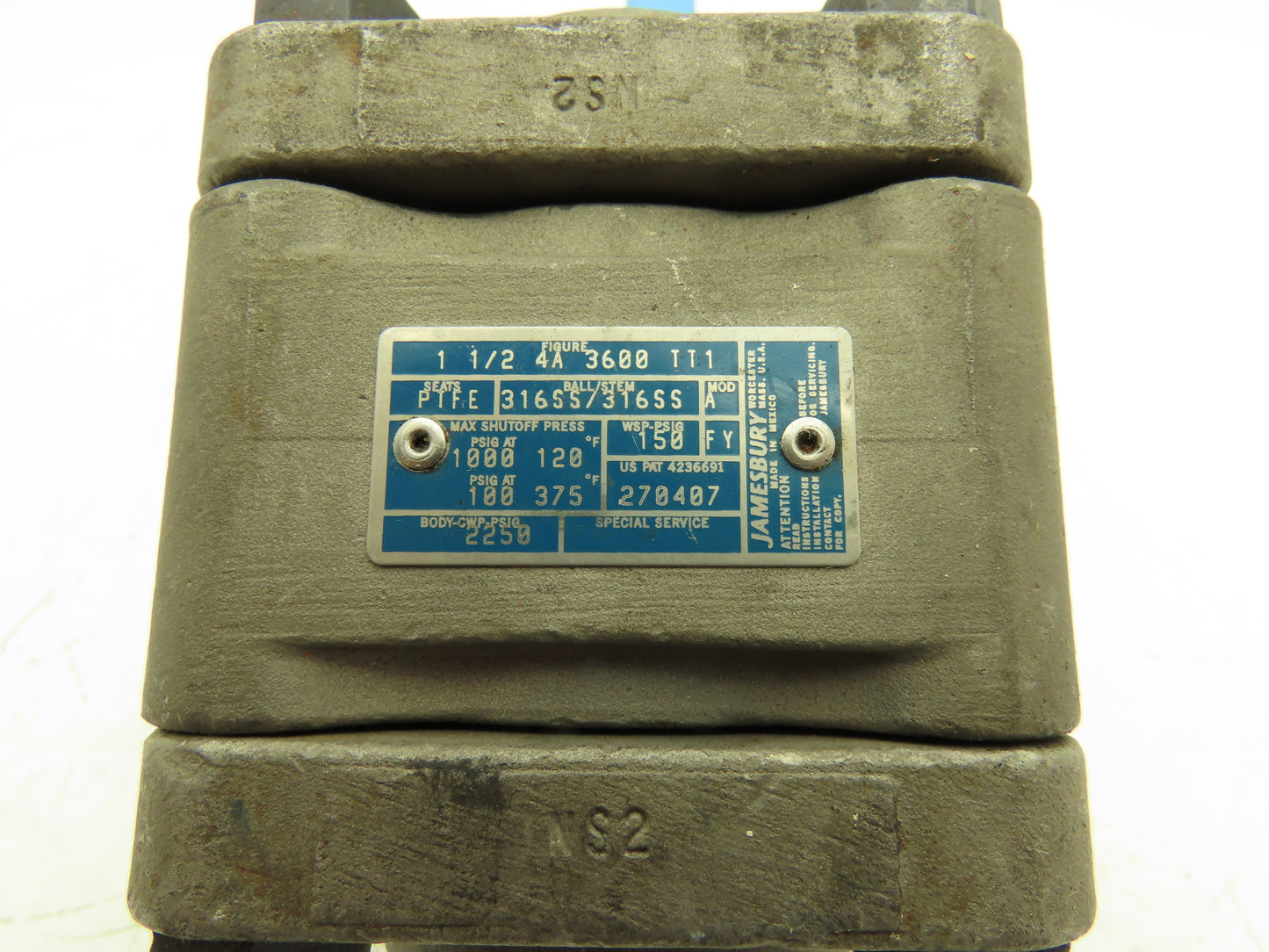 Jamesbury 4A 3600 1-1/2" Ball Valve PTFE Seat CF8M 1200psi 3-Piece