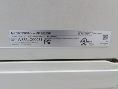 Ricoh Aficio MP 9002 Laser Mono BW Printer Copier Scan Duplex 90PPM Touch Screen