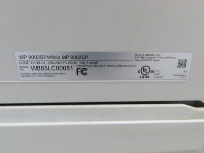 Ricoh Aficio MP 9002 Laser Mono BW Printer Copier Scan Duplex 90PPM Touch Screen