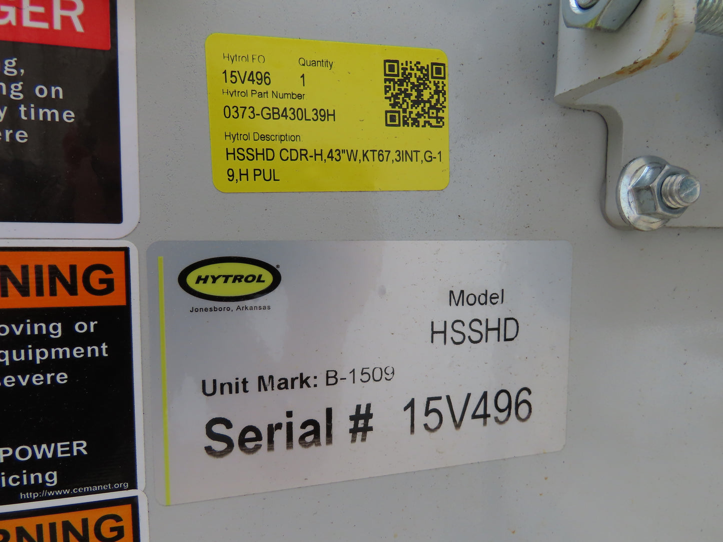 Hytrol HSSHD 43"x 47' 6" Incline Belt Conveyor 5Hp 3PH Center Drive 180fpm 102"H