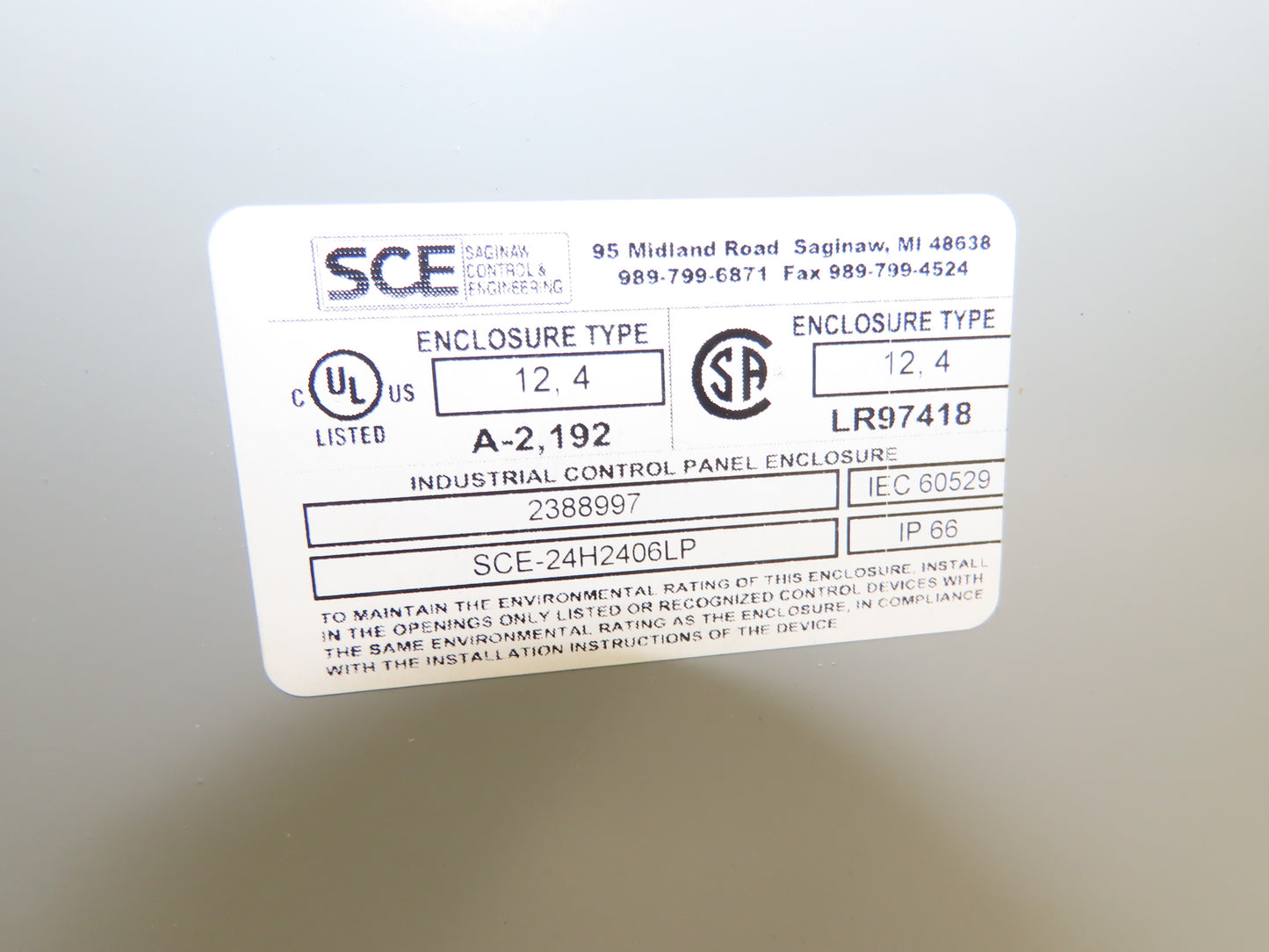 Saginaw SCE-24H2406LP Electrical Enclosure Cabinet 24"x24"x6" Backplate