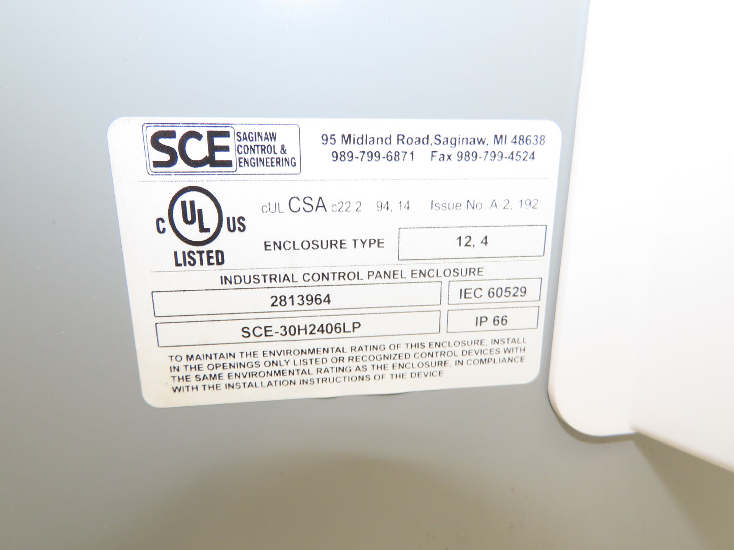 Saginaw SCE-30H2406LP Electrical Enclosure Cabinet 30x24x6" Backplate Knockouts