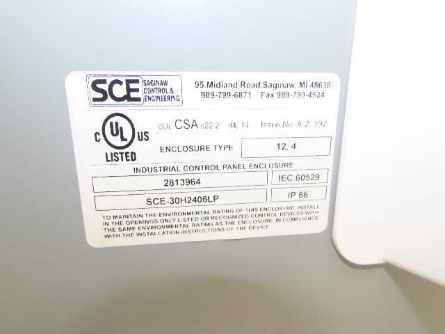 Saginaw SCE-30H2406LP Electrical Enclosure Cabinet 30x24x6" Backplate Knockouts