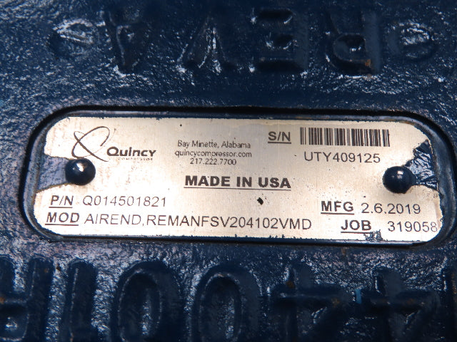 Quincy QSVI-40 Rotary Screw Vacuum Pump 230/460V 40Hp Reman Air End