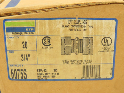 EGS Electrical Steel City 6075S EMT Compression Conduit Fitting 3/4" Lot of 100