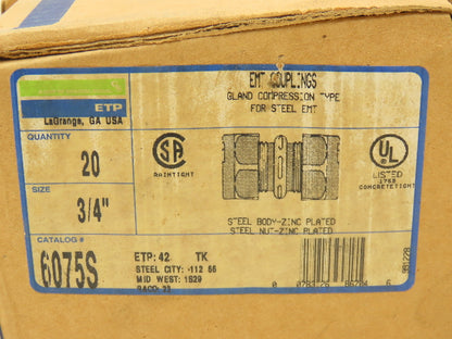 EGS Electrical Steel City 6075S EMT Compression Conduit Fitting 3/4" Lot of 100