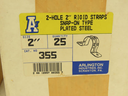 Arlington Industries 355 	2" 2 Hole Rigid Conduit Strap Plated Steel Lot of 100