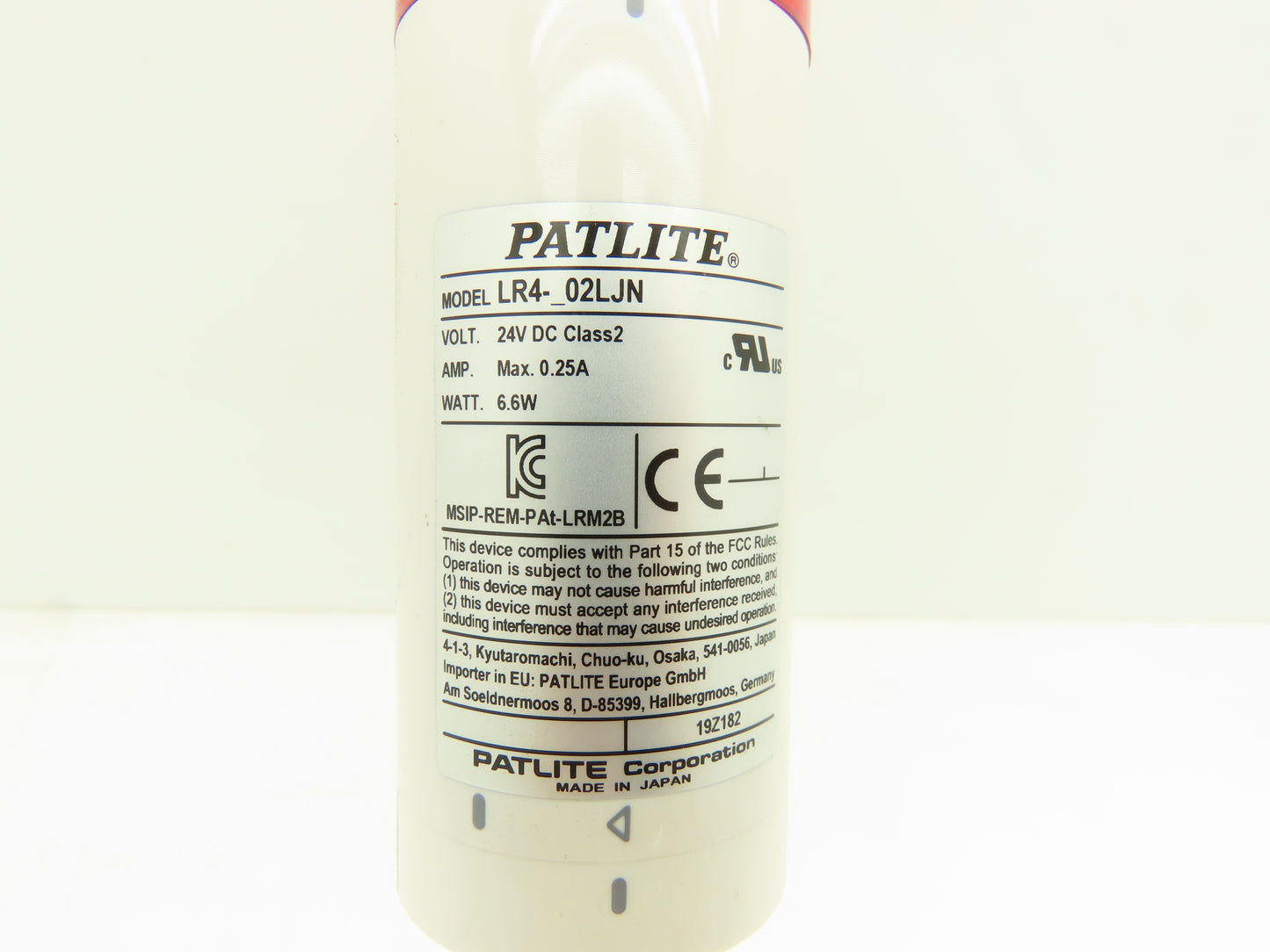 PatLite LR4 02LJN Signal Light Stack Tower Red Amber Green Blue Clear 24V AC/DC