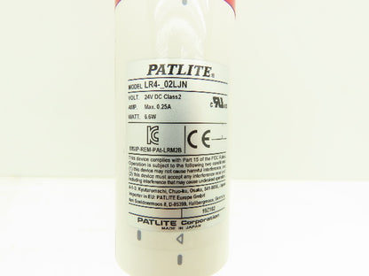 PatLite LR4 02LJN Signal Light Stack Tower Red Amber Green Blue Clear 24V AC/DC