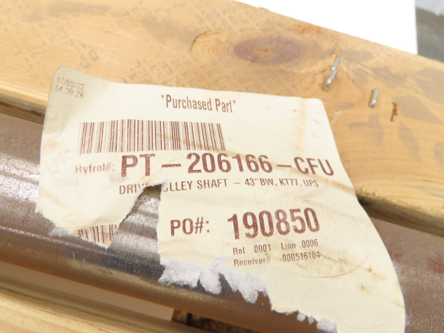 Hytrol PT-206166-CFU Center Drive Pulley Shaft KT77 for 43" Belt Conveyor