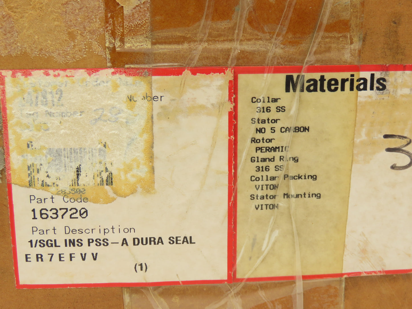 Flowserve 163720 Cartridge Flexible Stator Pusher Seal 3"