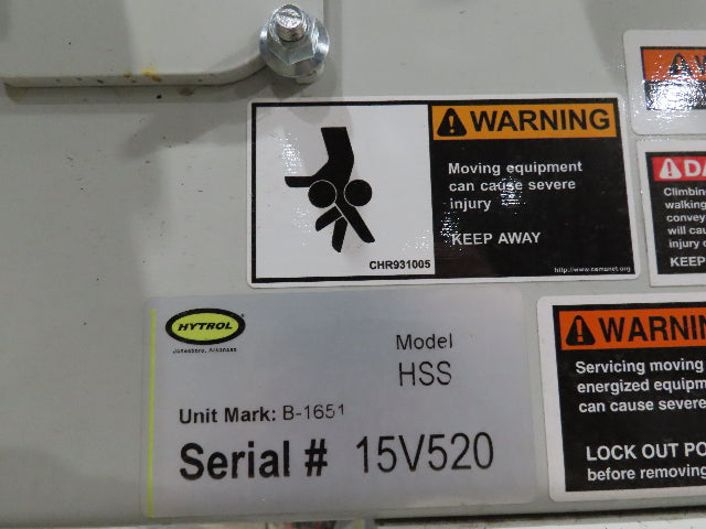 Hytrol HSS 31"x 15' 6" Incline Belt Conveyor 2Hp 3PH Center Drive 110fpm 78-90"H