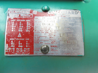 Lincoln Electric 5570CD2L16 AC Motor 30Hp 3470RPM 230/460V 3PH 284TSC Frame