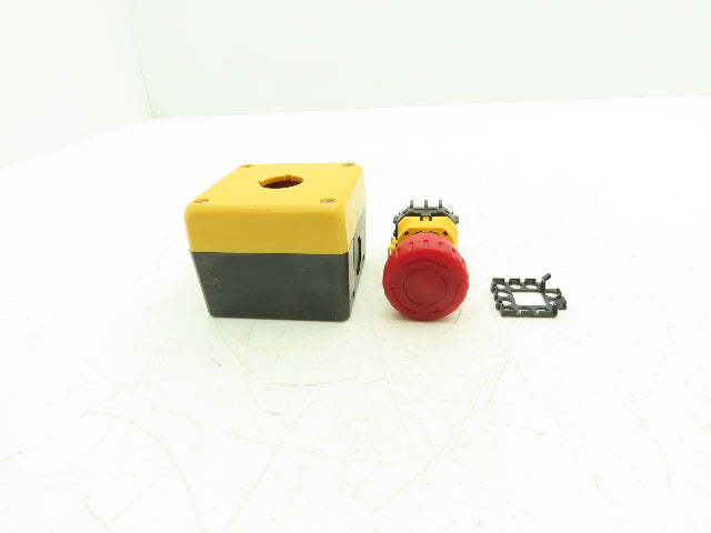 Idec FB1W-111Y XW1E-TV412Q4MR Single Hole Pushbutton Box with Emergency Stop