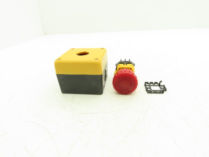 Idec FB1W-111Y XW1E-TV412Q4MR Single Hole Pushbutton Box with Emergency Stop