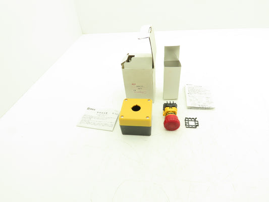 Idec FB1W-111Y XW1E-TV412Q4MR Single Hole Pushbutton Box with Emergency Stop