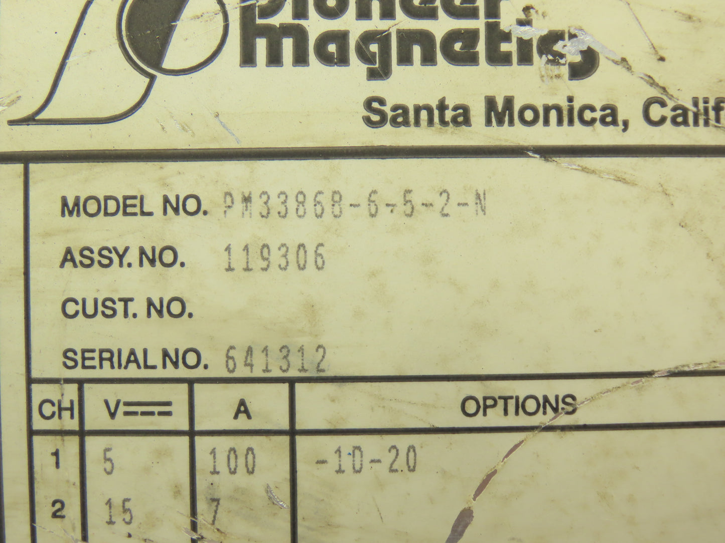 Pioneer Magnetics PM3386B-6-5-2-N Power Supply Unit 100-240V Input