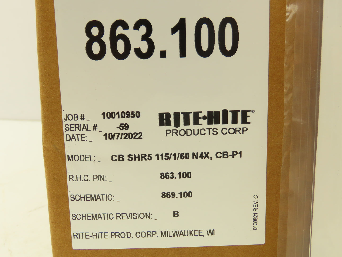 Rite Hite 863.100 CBSHR5 Dock Lock Control Box 115VAC Doc-lok CB P1
