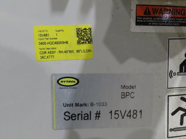 Hytrol BPC 49"x 54' Incline Belt Conveyor 7.5Hp 3PH Center Drive 170fpm 88-92"H