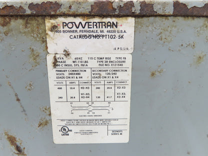 PowerTran PT102-5K Stepdown Power Transformer 5kVA 1ph HV 240/480V LV 120/240V