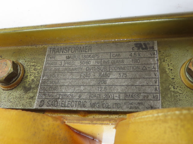 SAO Electric Stepdown Power Transformer 4.5kVA 3Ph HV 575/480/240 LV 208
