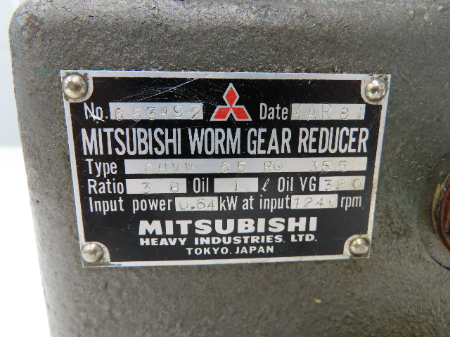 Mitsubishi CHVW 65R0-35.5 Worm Gearbox 38:1 Reducer 0.64kW 44rpm W/Bracket