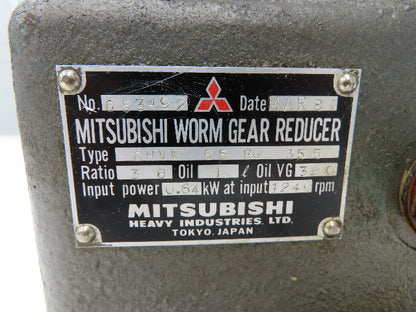 Mitsubishi CHVW 65R0-35.5 Worm Gearbox 38:1 Reducer 0.64kW 44rpm W/Bracket