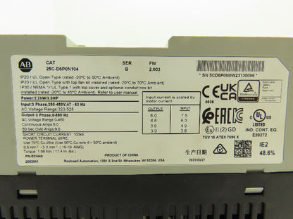 Allen Bradley 25C-D6P0N104 PowerFlex 527 Variable AC Drive VFD 3HP 480V 3PH