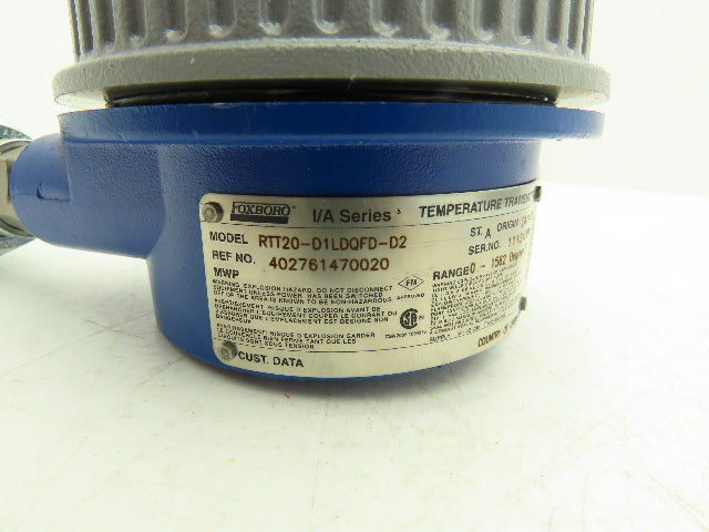 Foxboro RTT20-D1LDQFD-D2 Temperature Transmitter 0-1562°F 12-42vdc I/A Series