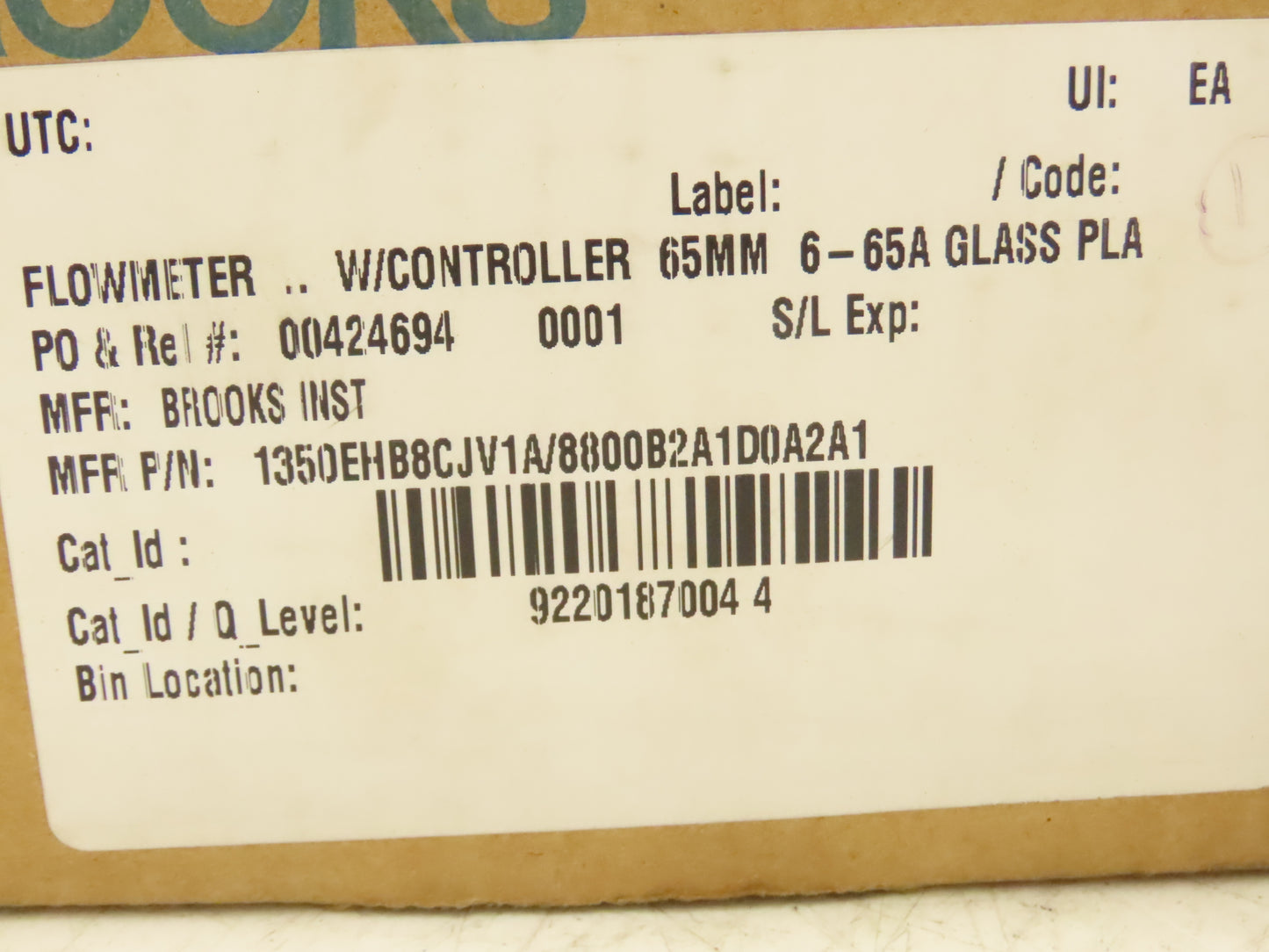 Brooks 1350EHB8CJV1A Flow Meter Sho-Rate Sight Glass Tube 10-50 SCFH 1/4"npt